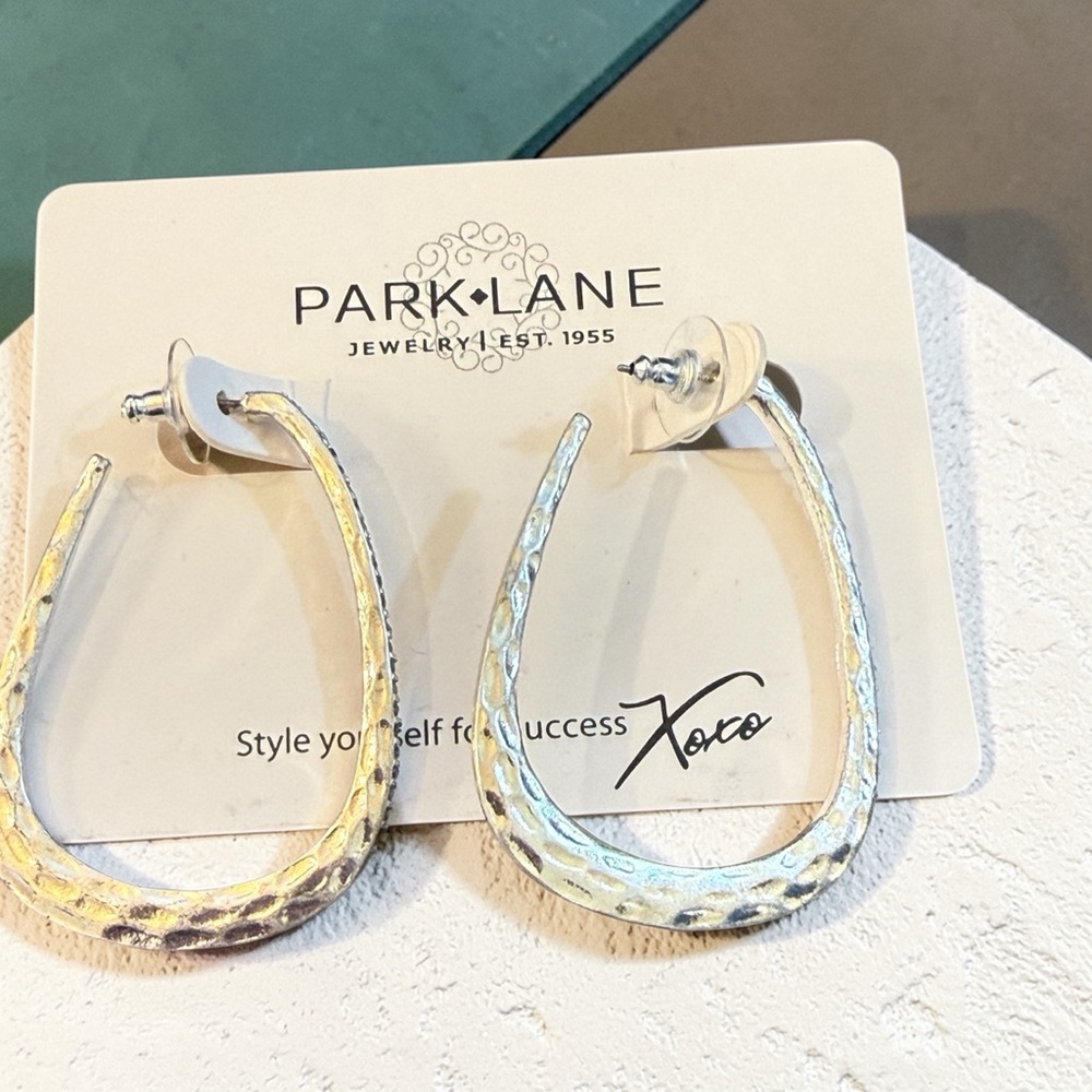 Park Lane Silver Textured Teardrop Hoop Earrings